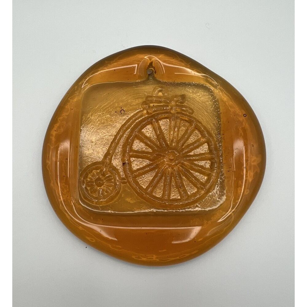 Vintage Penny Farthing Bike Blenko Handmade Art Glass 4” Paperweight Suncatcher